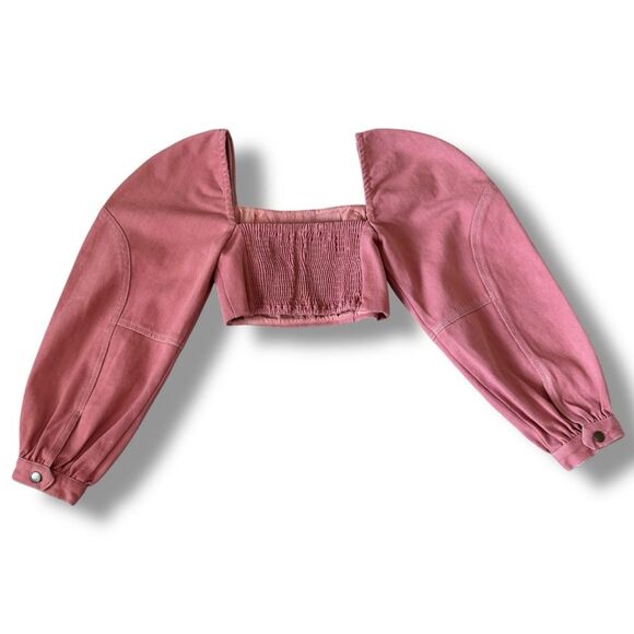 Free People Marley Denim Top Size 0 NWT Women’s Casual Smocked Boho Top - Picture 2 of 7